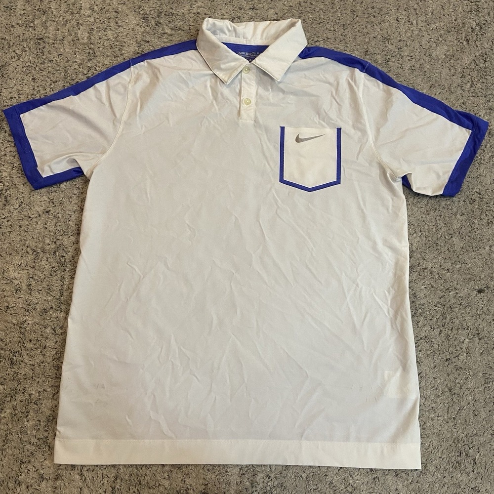 Nike Polo Shirt Mens Large Golf Tour Performance White Mesh Back Dri Fit Pocket
